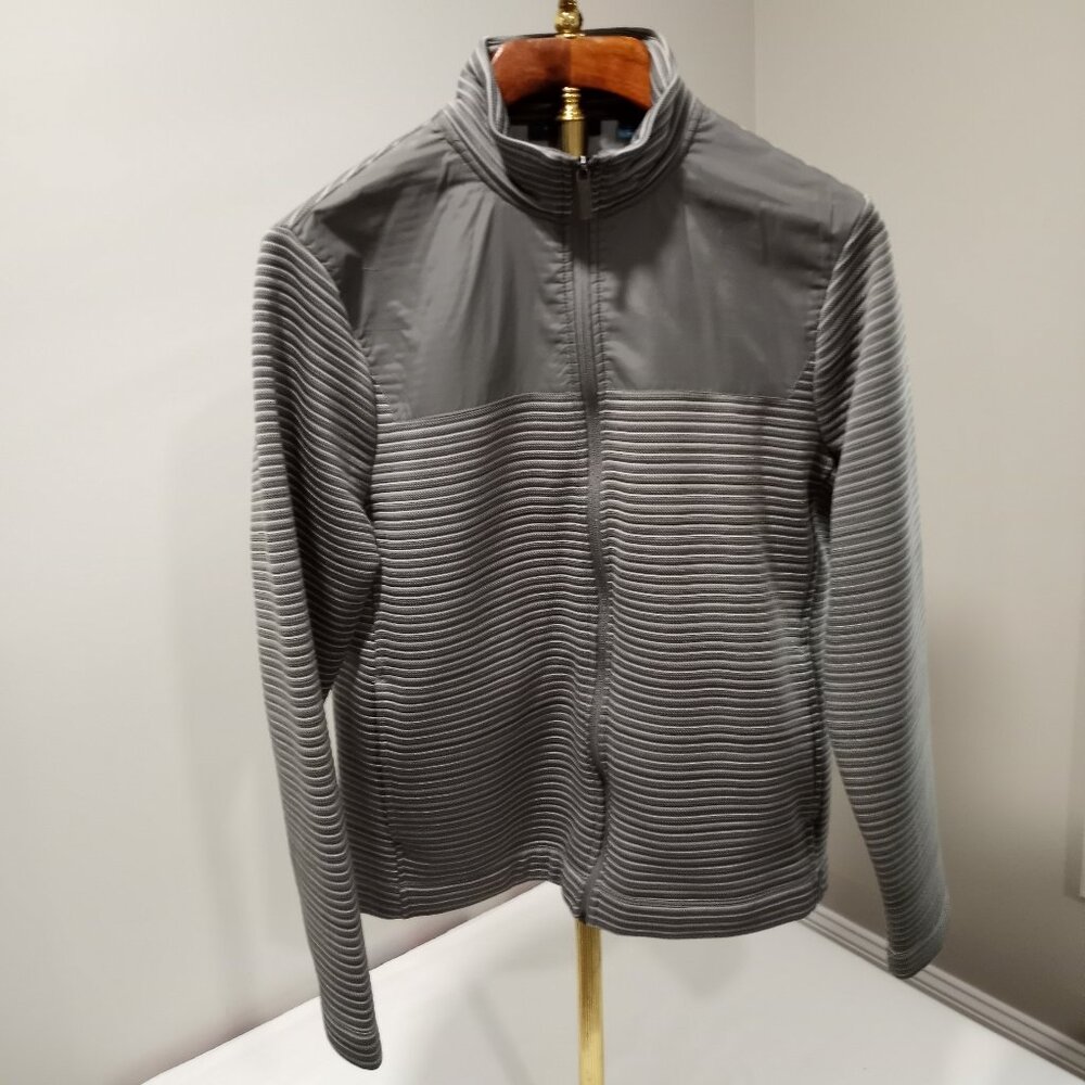 PERRY ELLIS GREY/WHITE STRIPED FULL ZIP JACKET MEN SIZE L